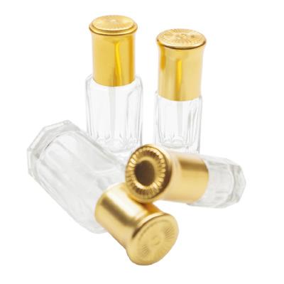 China New 3ml 6ml 9ml 12ml Cosmetic Promotional Empty Portable Clear Glass Arabian Perfume Bottles With Gold Cap for sale