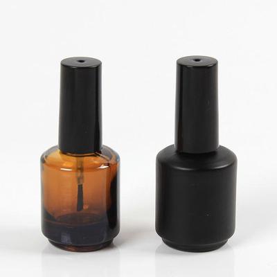 China Gift & Amber Matte Black 15ml Modern Round Glass Gel Polish Craft Design Packaging Bottle With Brush And Cap for sale