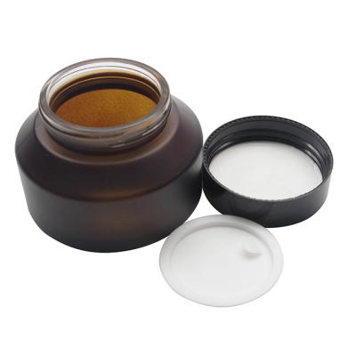 China Hot Selling Cosmetic Packaging 15g 20g 30g 50g Frosted Amber Oblique Shoulder Face Cream Glass Jar for sale