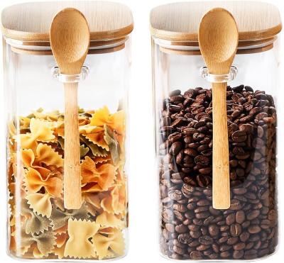 China Eco Friendly Microwavable/Heatable/Freshness Preservation Hot Selling Tea Coffee and Sugar Storage Bottles and Jars with Bamboo Lid and Wooden Spoon for sale