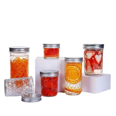 China Freshness Preservation 4oz 100ml Pitted Diamond Jelly Jam Caviar Glass Jars With Canning Lids For Food Storage for sale