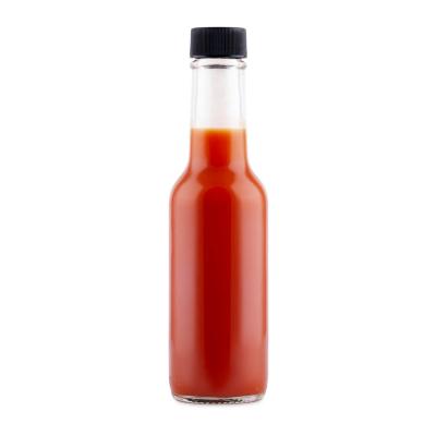 China Food Cheap Empty Daze 50ml 100ml 150ml 5oz BBQ Spice Dressing Chili Hot Sauce Salad Glass Bottle With Black Cap for sale