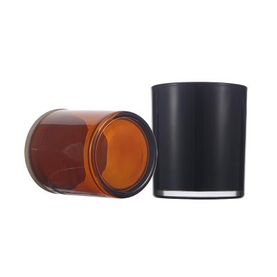 China Home Decoration Christmas Amber Black 200ml Luxury Empty Glass Candle Jars With Lids Bulk Bulk Pote De Vela for sale