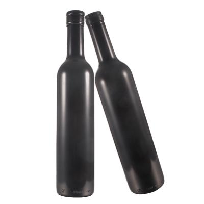 China Gift & Hot Sale 500ml 750ml Craft Empty Vodka Brandy Black Glass Bottle For Wine With Long Neck Cork for sale