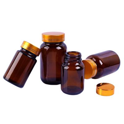 China 60ml 75ml 100ml 120ml 150ml 200ml 250ml 400ml 500ml Medicine Wide Mouth Boston Round Amber Pharmaceutical Container Glass Bottles for sale