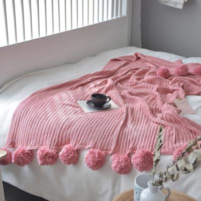 China New Design Washable Personalized Super Soft And Comfortable Knitted Wool Ball Blanket For Bedroom for sale