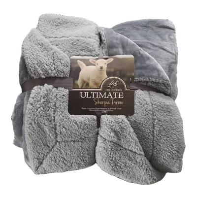 China Hot Sale Solid Color Anti Dust Mite Winter Double-layer Thickened Flannel And Sherpa Blanket for sale