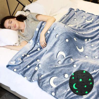 China Amazon Flannel Anti Dust Mite Luminous Blanket Glowing In The Night Dark Luminous Kids Christmas Flannel Magic Blanket for sale