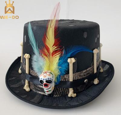 China Wholesale Custom Funny Character Rag And Bone Decoration Halloween Top Hat Party Hat With Feather for sale