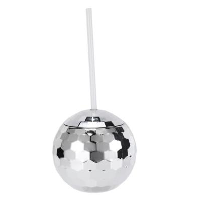 China 2022 Viable Hot Sale Electroplate Plastic Disco Ball Party Cup BPA Free Drinking Water Cup Hawaii Style 580ml Silver With Straw for sale