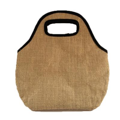 China New Recycle Burlap Folding Carry Nature Jute Ash Shopping Bag Lunch Cooler Handbag Burlap Tote Bag for sale