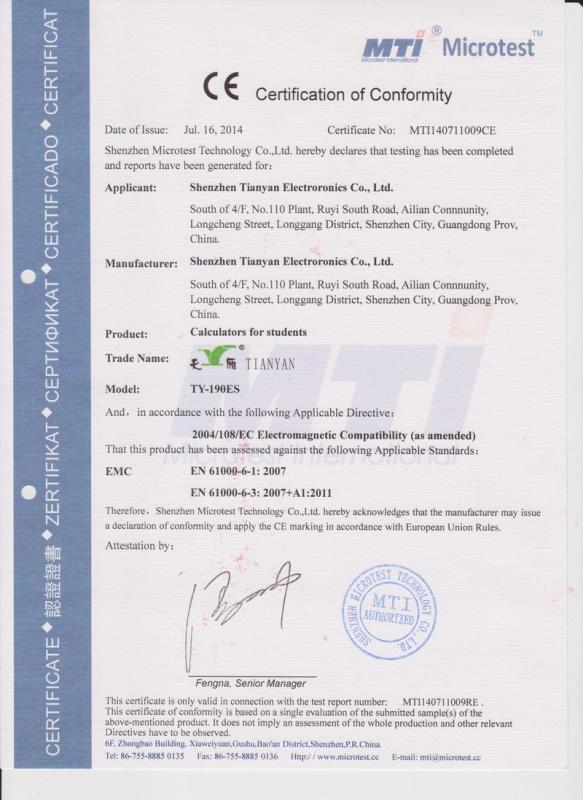 CE - Shenzhen Tianyan Electronic Co., Ltd.