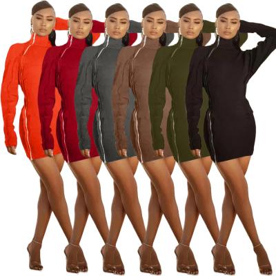 China 2021 Breathable Warm Sweater Two Piece Dresses Set Classic Zipper Woman Knitted Dress Woman Short Club Mini Skirt for sale