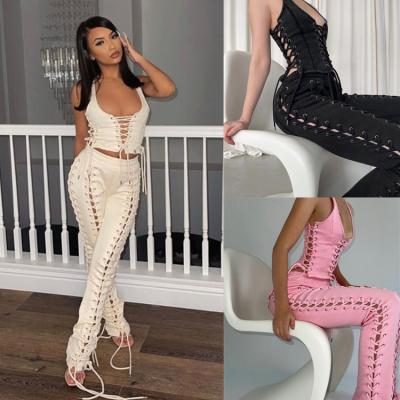 China 2021 Wholesale QUICK DRY QUICK DRY Women Jogger Suits Bandage Set Two Piece Set Pants Jogger Set Women for sale