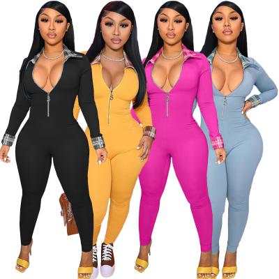 China 2021 Women Yoga Leggings Autumn Rompers Fitness Jumpsuit Breathable Deep V-Neck Zipper Deep V-Neck Breathable One-Piece Jumpsuit for sale