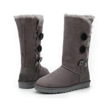 China Anti-odor Gray Color OEM Fashion Design Women Sheepskin Boots For Winter Knee Boots for sale