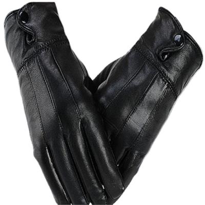 China Winter Cute Ladies Simple Superior Genuine Leather Long Black Leather Gloves for sale