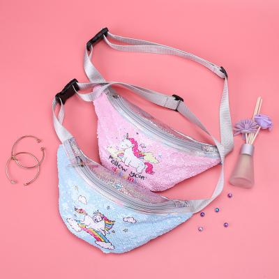 China Water proof fashion sequin pussy package glitter unicorn for ladies rainbow bag waist bags wholesale kids for sale