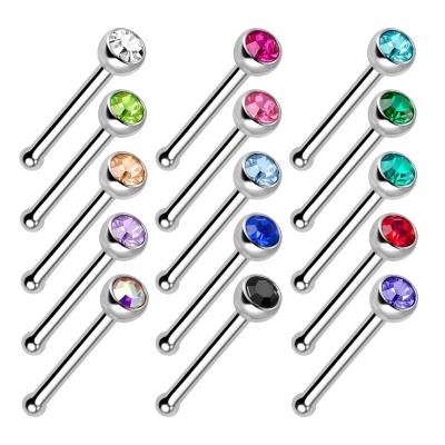 China FASHIONABLE Hot Selling Stainless Steel Nose Piercing Bezel Set Crystal Nose Ring Stud Wholesale for sale