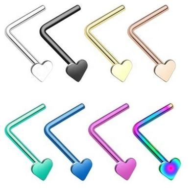 China FASHIONABLE best selling jewelry l shape nose stainless steel ring with heart head wholesale for sale