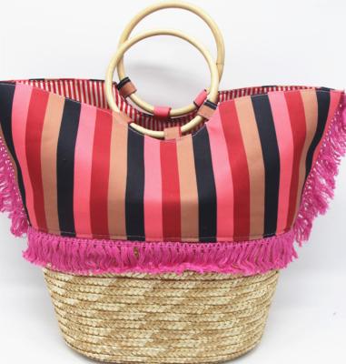 China 2020 New Bohemian Large Capacity Style Round Rattan Handle Wheat Straw Bohemian Hand - Woven Straw Tote Handbag for sale