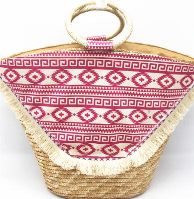 China 2020 New Bohemian Large Capacity Style Round Handle Wheat Straw Bohemian Hand - Woven Straw Tote Handbag for sale