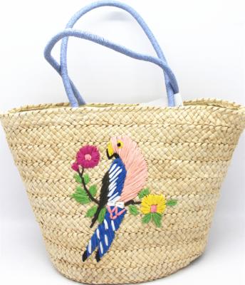 China New Fashion Style Bird Embroidery Corn Hand - Woven Women Tote Straw Beach Bag for sale