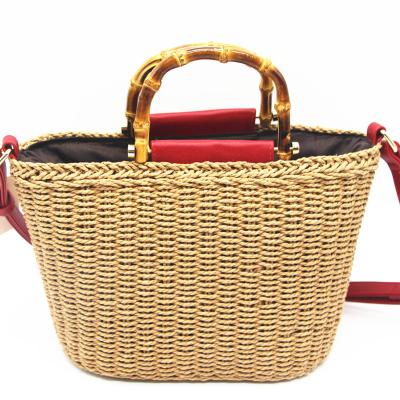 China Fashion new fashion bamboo to handle hot sale paper women shoulder bags straw woven handbags for sale