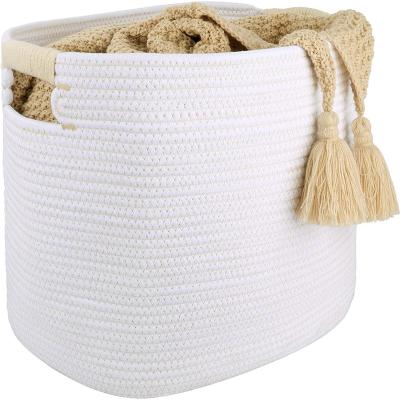 China Sustainable Cotton Rope Basket With Sturdy Handles Woven Storage Basket For Laundry Toys Sheet Organization for sale