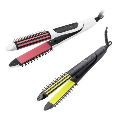 China Hotel Hair Straightener Professional Ceramic Salon Straightener with Teeth Hair Curler Flat Iron 2 in 1 for sale