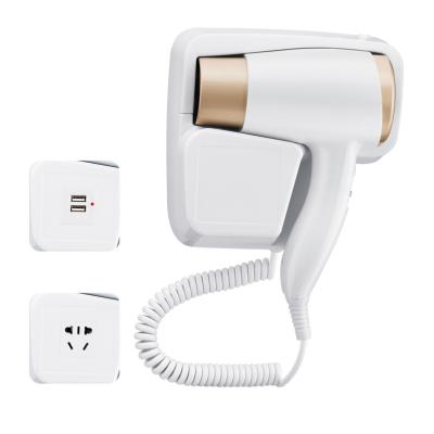 China Hotel Foldable Wall Mounted Hair Dryer With Shaver Socket 220V For Guest Room for sale