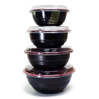 China Red Disposable Black PP Disposable Plastic Bowl Microwavable Soup Bowl 550ml With Lid for sale