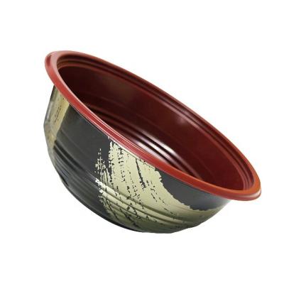 China Discount 550ml Disposable Black PP 80% Push Red Disposable Plastic Printing Soup Bowl With Lid for sale