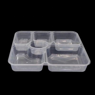 China Microwavable Safe 6 Compartment Plastic Food Serving Trays Microwavable Plastic Bento Box Disposable Take Out Lunch Boxes for sale