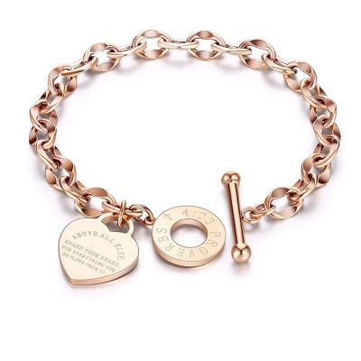 China Rose Gold Plated Stainless Steel Chain Link Bracelet Women 925 Silver Pendant Jewelry New Design FASHIONABLE Custom Heart for Party for sale