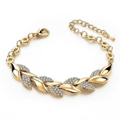 China Braided Bracelet Rose Gold Women's Leaf Bracelet 925 Sterling Silver Luxury Gold Leaf Crystal Diamond Bracelet 18K For Women Gift for sale