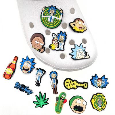 China Hot Selling Creative Customized Hamper Charm Rick Animation Character Croc PVC Designer PVC Designer Shoes Accessories for sale