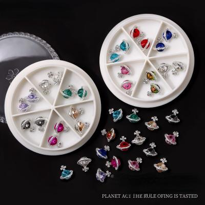 China 2022 New 18 Pieces Luxury Nail Art Designer 3d Jewelry Alloy Zircon Nail Accessories Luxury Planet Nail Charms for sale