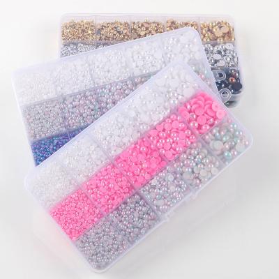 China 6200pcs Luxury Mixed Pearl Jewelry Flat Bottom Stick Drill DIY Semicircular 3-8mm Imitation Pearl Nail Accessories for sale