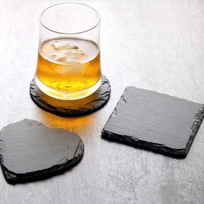 China Sustainable Hot Selling Amazon Brand Custom High Quality Round Black Slate Stone Coaster for sale