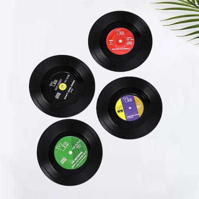 China CustomWaterproof Viable Coasters For 12 Vintage Retro Vinyl Record Mats With Holder Drink Set for sale