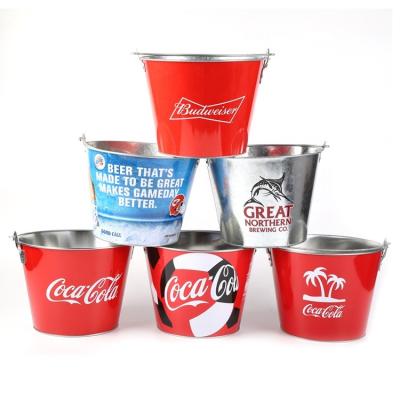 China 5L Sustainable Round Galvanized Metal Tin Ice Bucket With Custom Logo For 6 Bottles Beer For Sales Promotion Items for sale