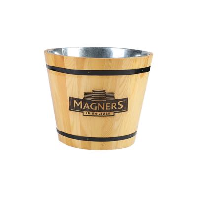 China Sustainable Wooden Barrel Wooden Ice Bucket Ice Cooler Wooden Cooler With Plastic Inner Wall for sale