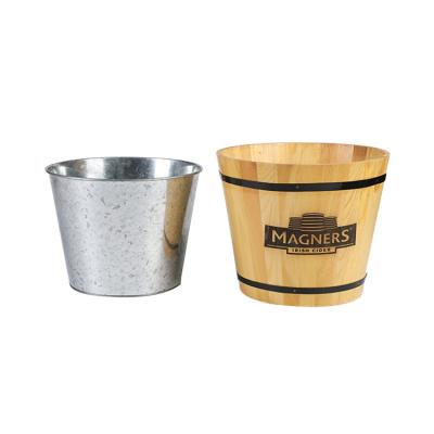 China Round Shape Wooden Ice Bucket Premium Sustainable Wooden Barrel Retro Ice Cooler Bucket for sale