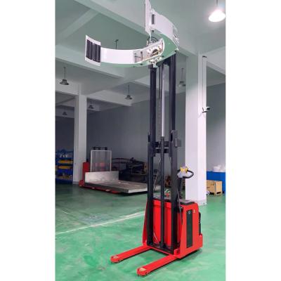 China 1 ton 1.5 ton 3m load capacity electric pallet lift stacker with roll clamps for sale