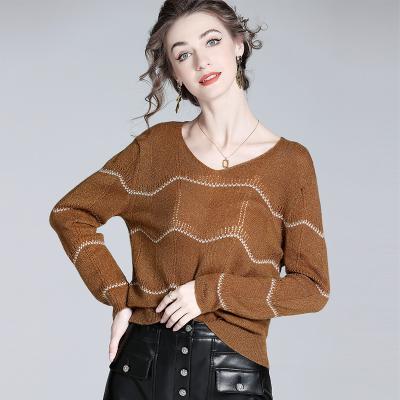 China Anti-wrinkle Knit 100% Wool Fabric Sweater Women 2023 Autumn/Winter New Design Wool Neck V-Neck Cross Knit Wool Alpaca Blend Sweater for sale