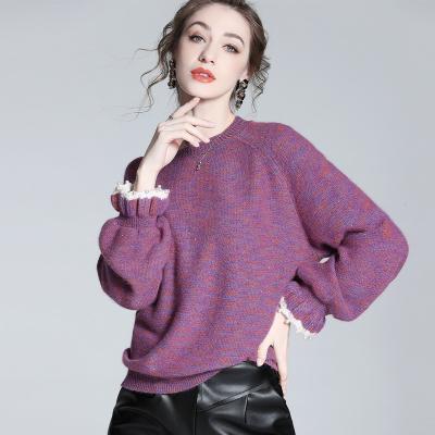 China Anti-wrinkle Woolen Cashmere Women Sweater  Custom Knitted Cashmere Wool Woman Sweater women's round neck sequin sweater for sale