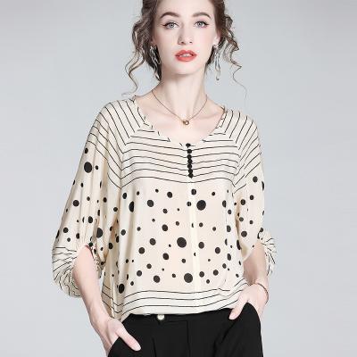 China Anti-pilling High Quality blouses top polka dot 100% silk blouse custom loose women's blouse for sale