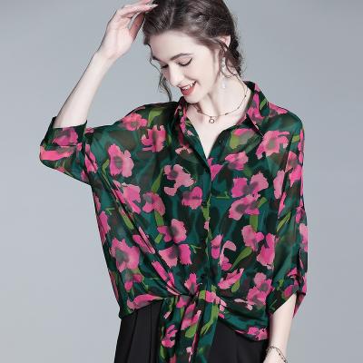 China Anti-pilling Factory customization fashion shirts print chiffon blouse floral casual blouse for women for sale