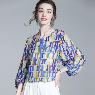 China Anti-pilling Factory customization women fashion tops and blouses elegant silk blouses for women puff sleeves blouse tops for sale